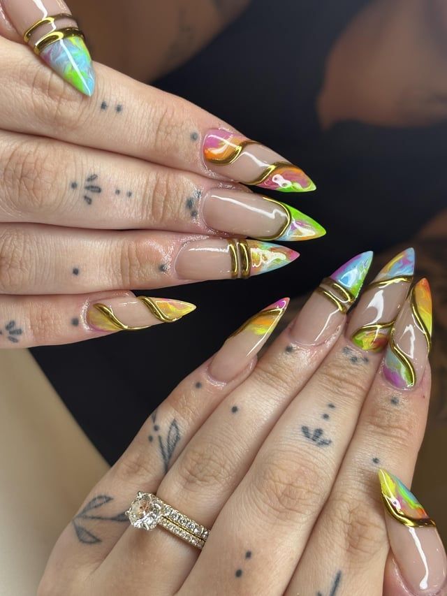 Glossy With Chrome Visual Idea Glossy With Chrome Visual Idea — New Years Stiletto Nails 2027