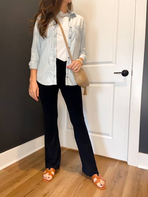 Velvet Texture Meets Denim Casual Velvet Texture Meets Denim Casual — Flare Leggings Outfits