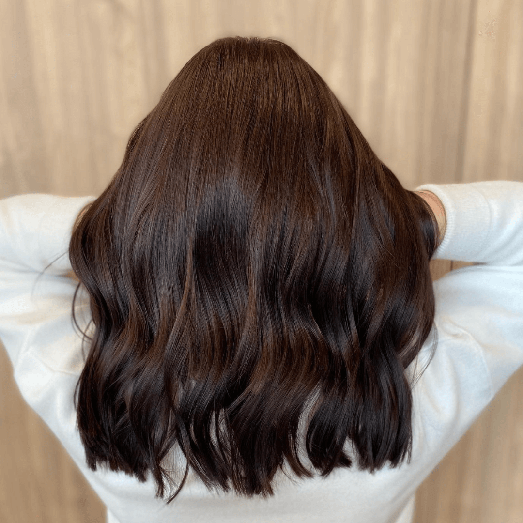 Wavy Mid-Back With Solid Color Wavy Mid-Back With Solid Color — Dark Chocolate Brown Hair