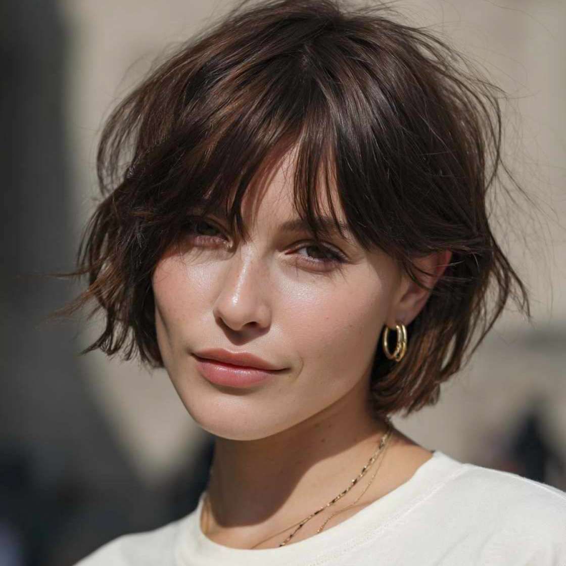 Dark Brown Bob With Choppy Bangs Dark Brown Bob With Choppy Bangs — Winter Haircuts for Wavy Hair