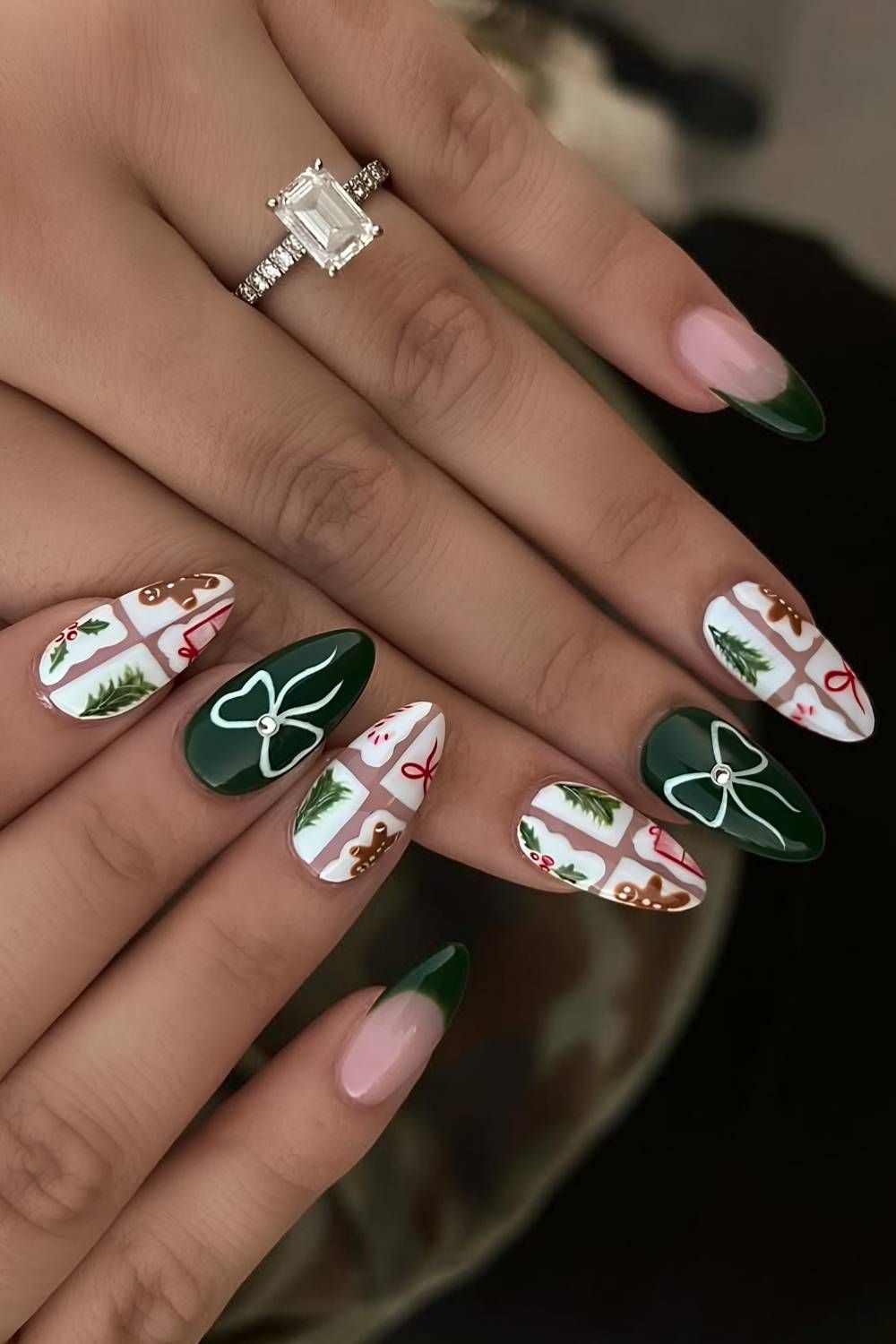 Green French Gift Wrap Almonds Green French Gift Wrap Almonds — Red and Green Christmas Nails 2026