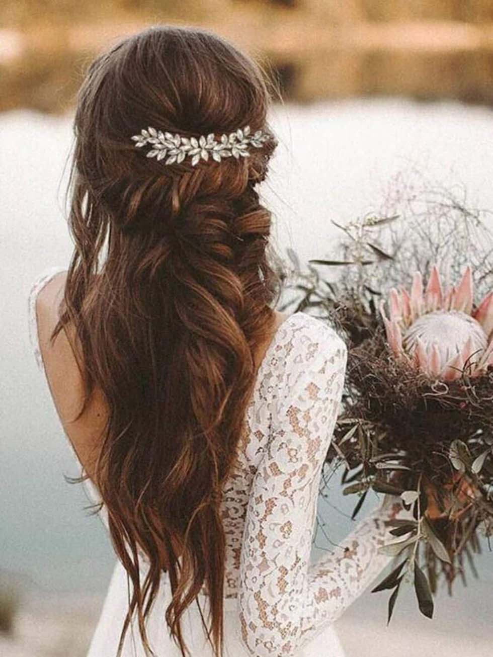 Dark Brown Twisted Sections with Ornate Accessory Dark Brown Twisted Sections with Ornate Accessory — Winter Half Up Half Down Hairstyles