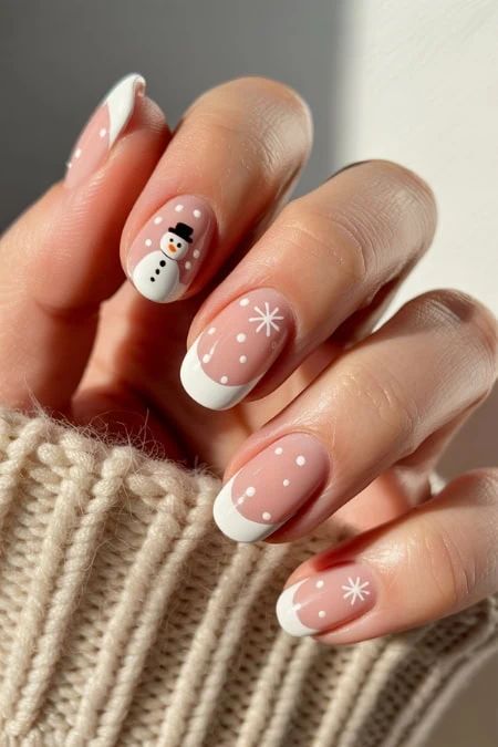 Snowman French Tip Oval Nails Snowman French Tip Oval Nails — Christmas Gel Nails 2026