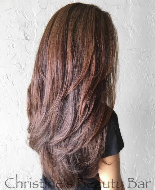 Mid-Back Cascading Layers With Reddish Undertones Mid-Back Cascading Layers With Reddish Undertones — Winter Layered Haircuts