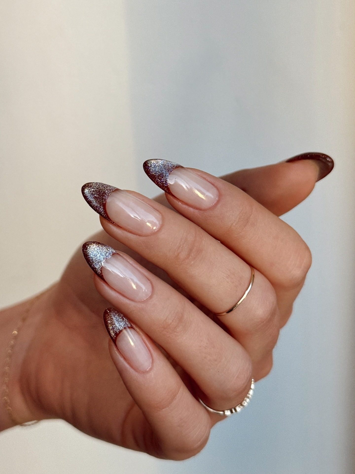 Sparkling Silver Glitter French Almond Nails Sparkling Silver Glitter French Almond Nails — Christmas Nail Trends 2026