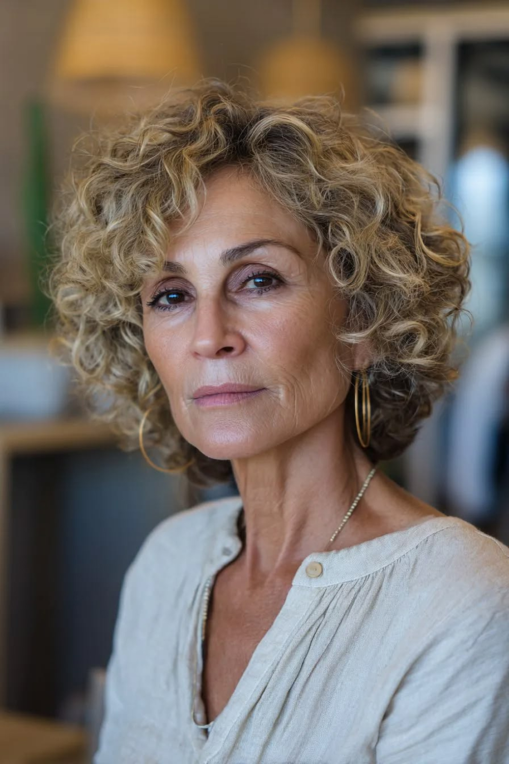 Shoulder-Length Curly Blonde Lob Shoulder-Length Curly Blonde Lob — Winter Haircuts for Women Over 60