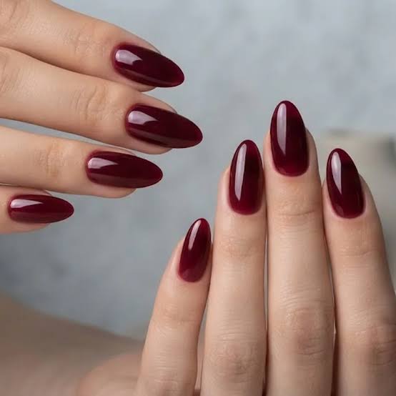 Classic Deep Burgundy Medium Ovals Classic Deep Burgundy Medium Ovals — Burgundy Christmas Nails 2026