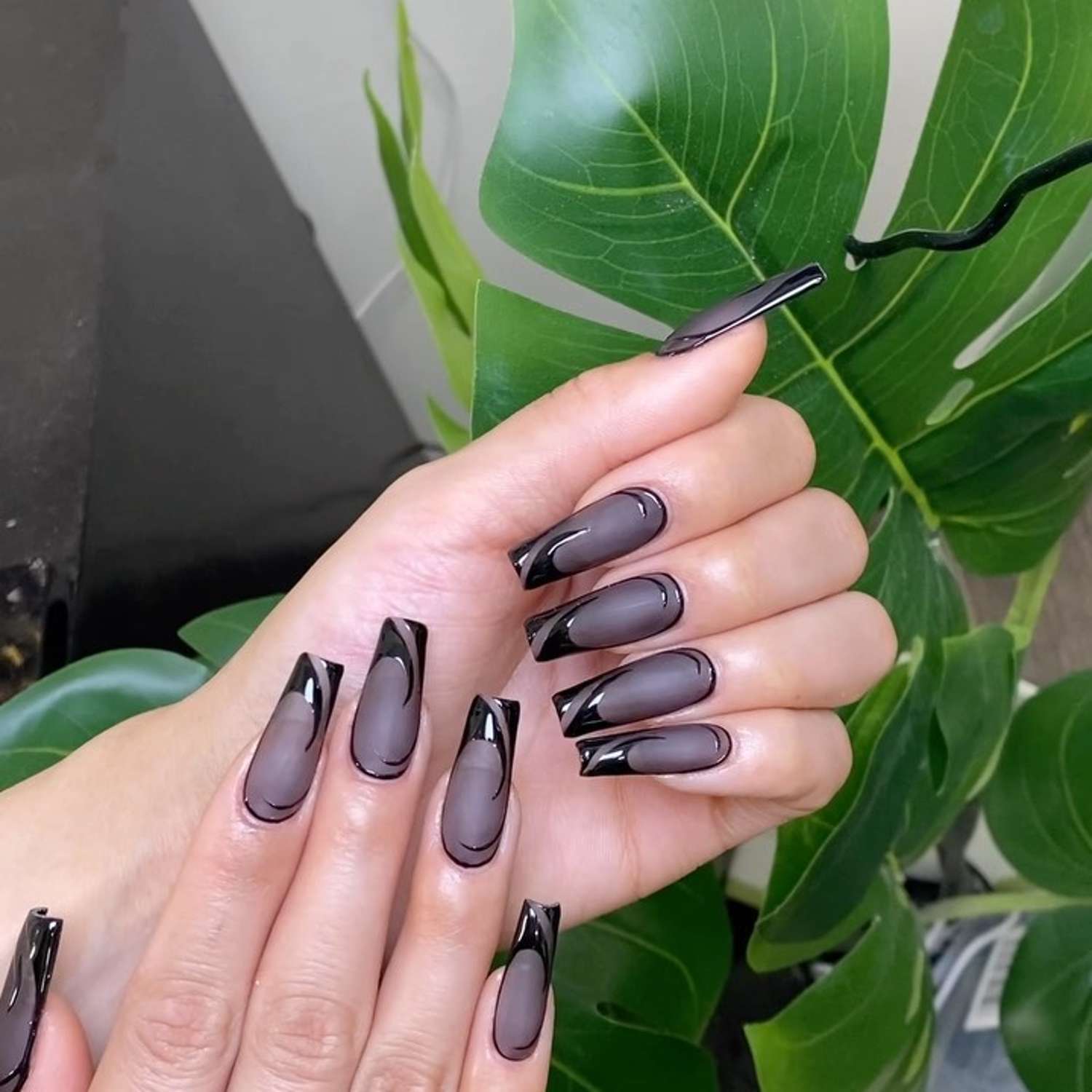 Matte Glossy Visual Idea — Long Winter Coffin Nails