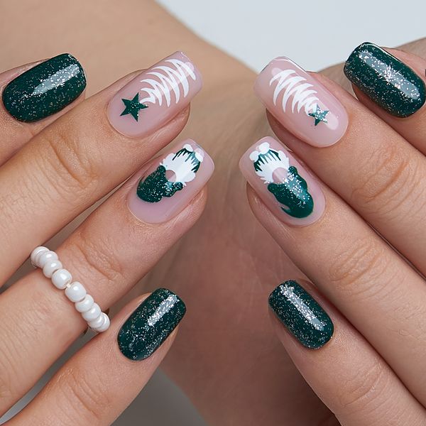 Forest Green Glitter Christmas Tree Nails Forest Green Glitter Christmas Tree Nails — Medium Christmas Nails 2026