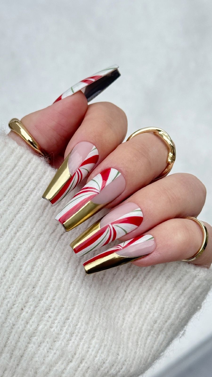 Sheer Pink Square with Candy Cane & Gold Sheer Pink Square with Candy Cane & Gold — Long Christmas Nails 2026