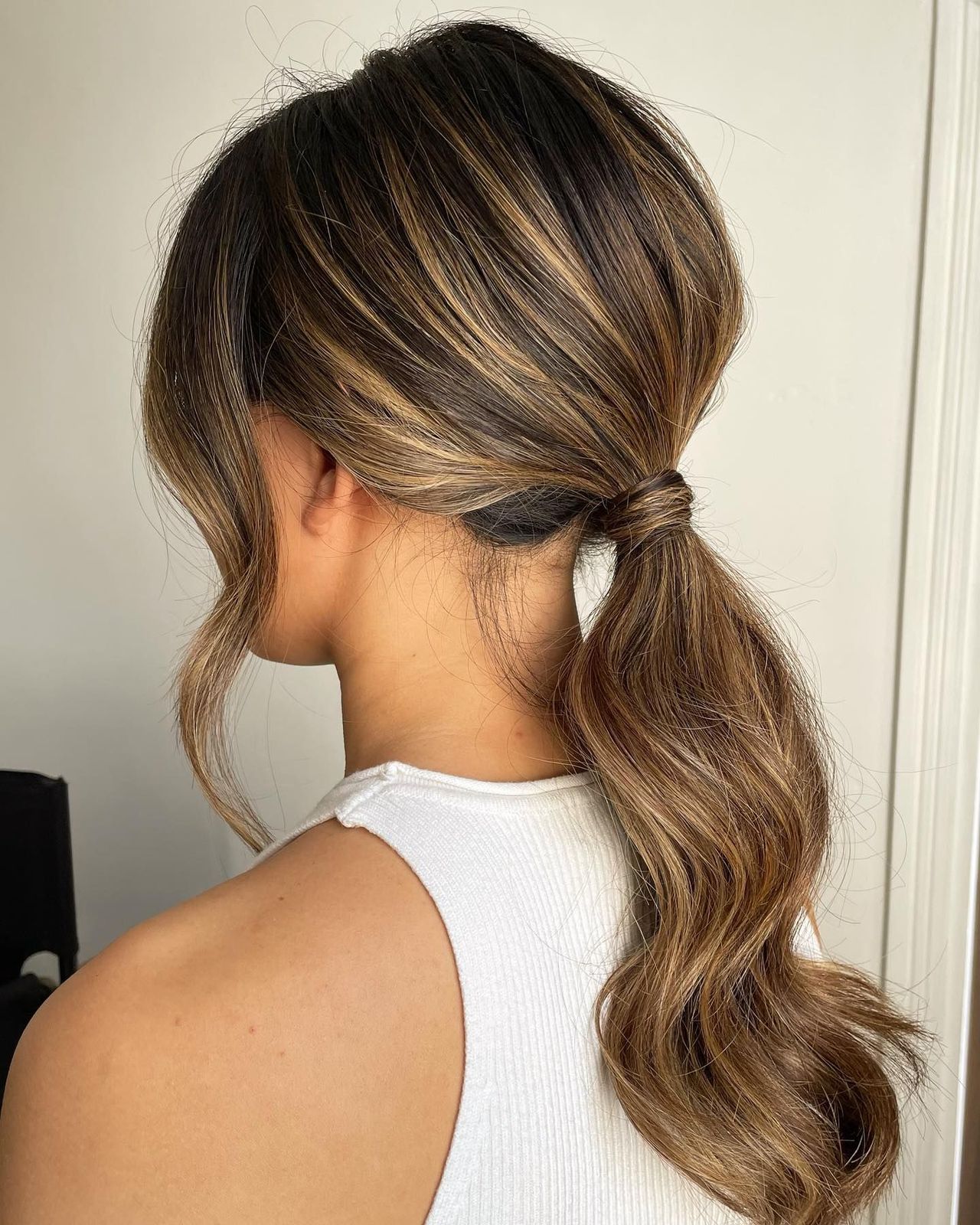 Dark Brown With Honey Highlights Visual Idea Dark Brown With Honey Highlights Visual Idea — Winter Ponytail Hairstyles
