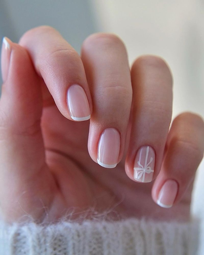 Classic French with Bow Detail — Winter Nails for Teens