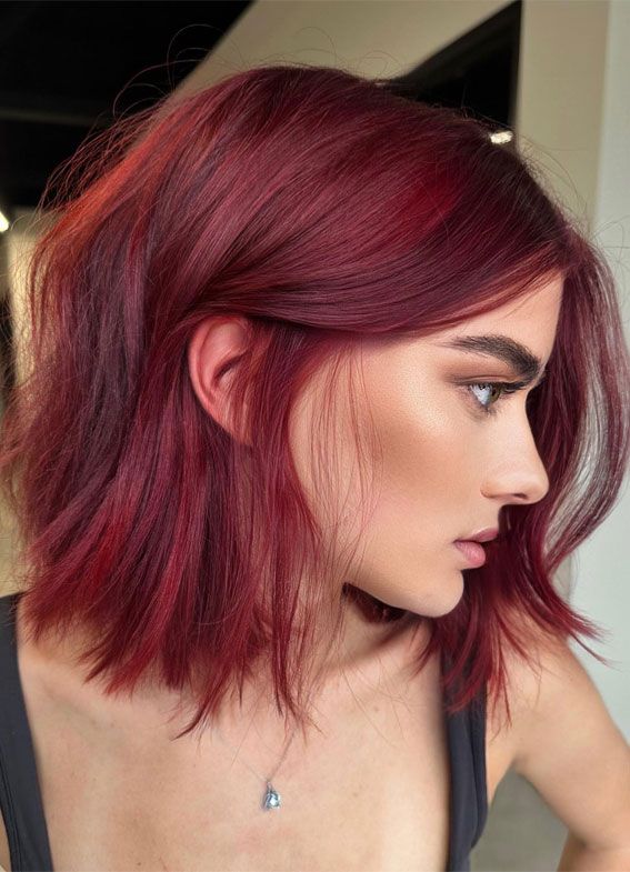 Chin-Length Textured Bob Deep Auburn Chin-Length Textured Bob Deep Auburn — Winter Auburn Hair Color
