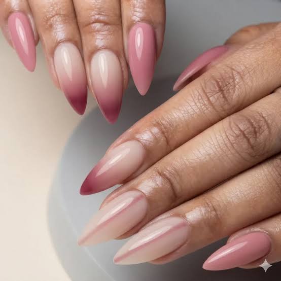 Nude to Burgundy Ombre Glossy Nails Nude to Burgundy Ombre Glossy Nails — Winter Nail Colors for Women Over 70