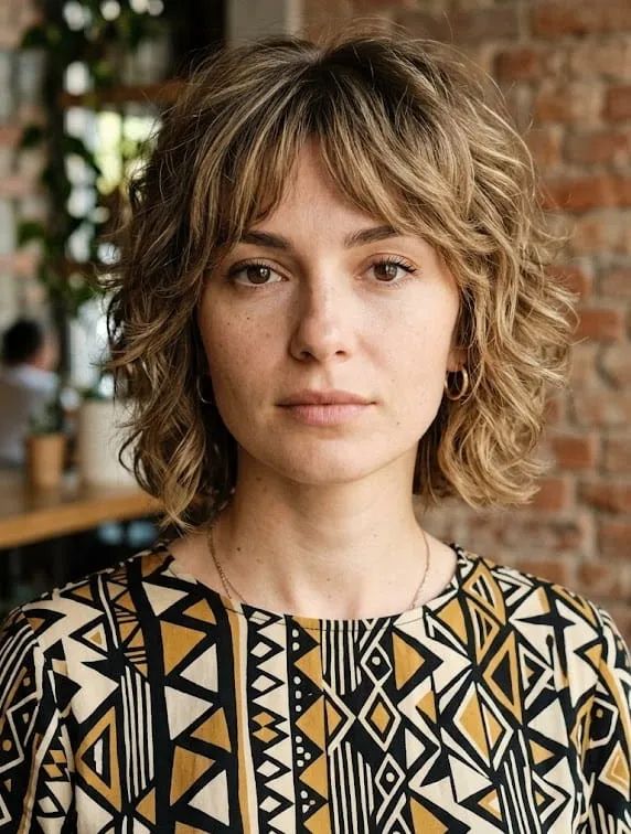 Chin-Length Shag with Choppy Bangs Chin-Length Shag with Choppy Bangs — Winter Haircuts for Thick Hair