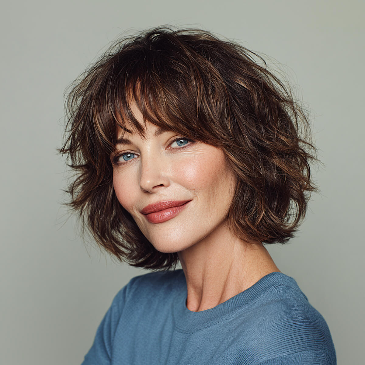 Chin-Length Shag Bob With Textured Bangs Chin-Length Shag Bob With Textured Bangs — Winter Bob Haircuts
