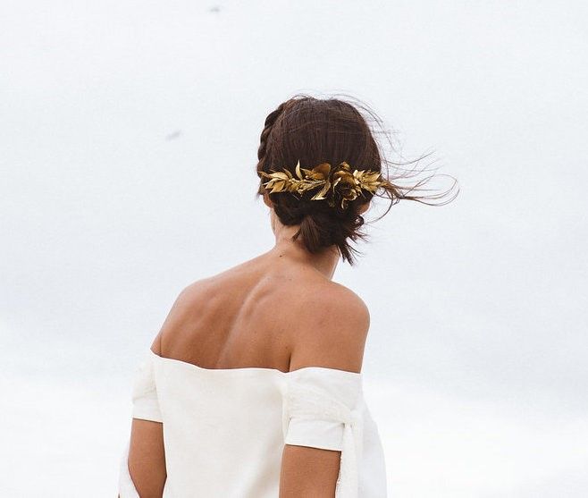 Braided Low Bun With Gold Leaf Braided Low Bun With Gold Leaf — Winter Updos