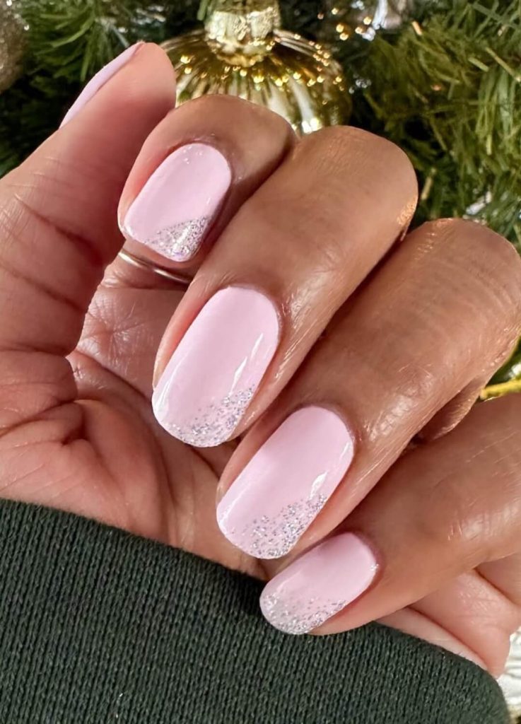 Silver Glitter Cuticle Line Short Ovals Silver Glitter Cuticle Line Short Ovals — Holiday Nails 2026