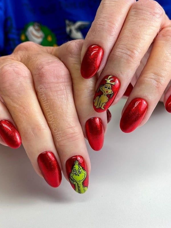 Shimmering Red Glossy Visual Idea Shimmering Red Glossy Visual Idea — Grinch Nails 2026