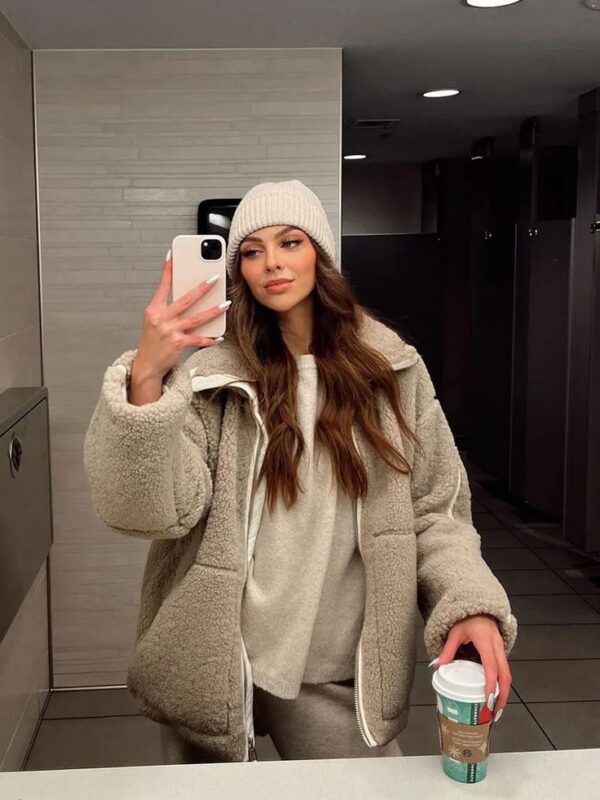 Cozy Beige Sherpa Jacket for Casual Loungewear — January Outfits