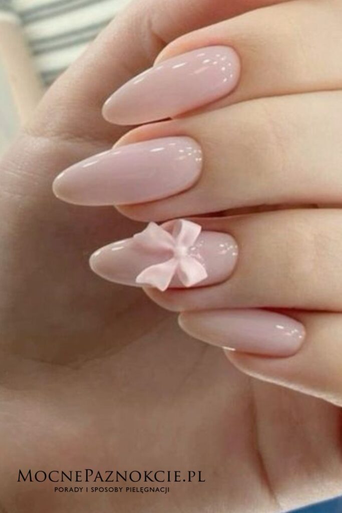 Soft Pale Pink with 3D Pink Bow Soft Pale Pink with 3D Pink Bow — Winter Bow Nails