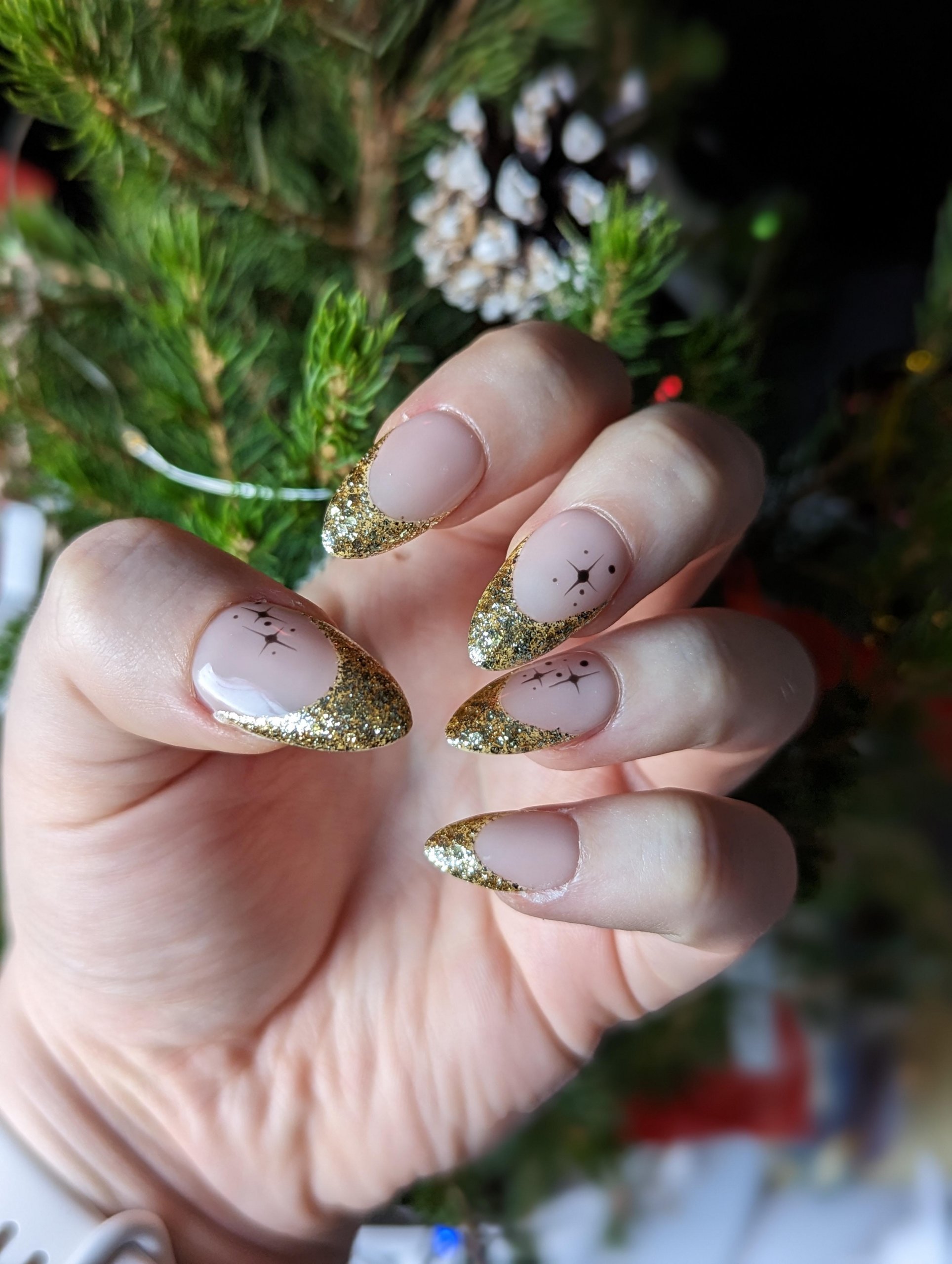 Sheer Nude Gold Glitter French Tips Sheer Nude Gold Glitter French Tips — New Years Press On Nails 2027