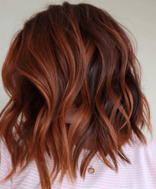 Chin Length Wavy Bob with Copper Highlights Chin Length Wavy Bob with Copper Highlights — Winter Hair Colors for Redheads