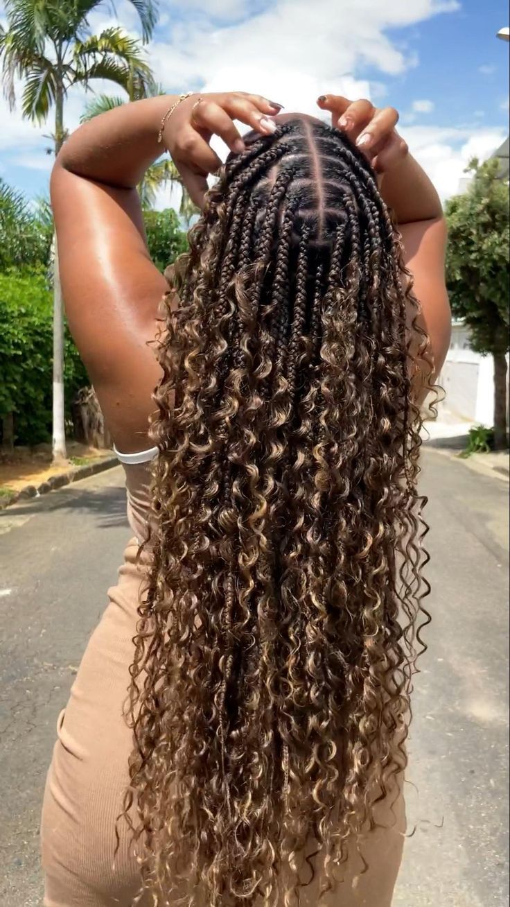 Braids with Curly Extensions Back View — Winter Hairstyles for Black Women