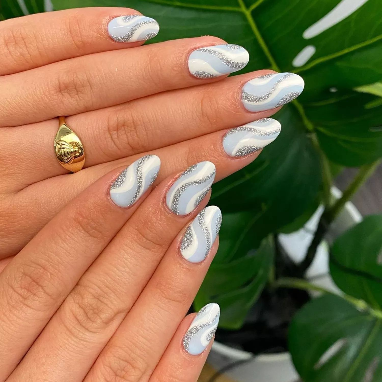 Light Blue Swirls with Silver Glitter Light Blue Swirls with Silver Glitter — New Years Gel Nails 2027