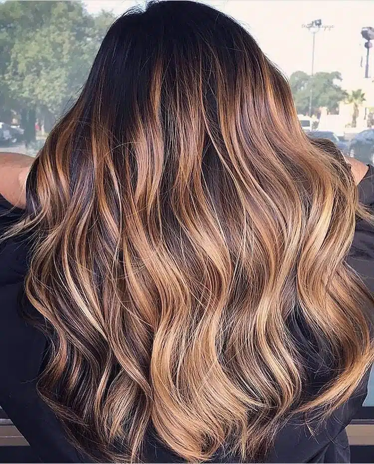 Long Layers Dark Brown to Warm Blonde Ombre Long Layers Dark Brown to Warm Blonde Ombre — Winter Ombre Hair