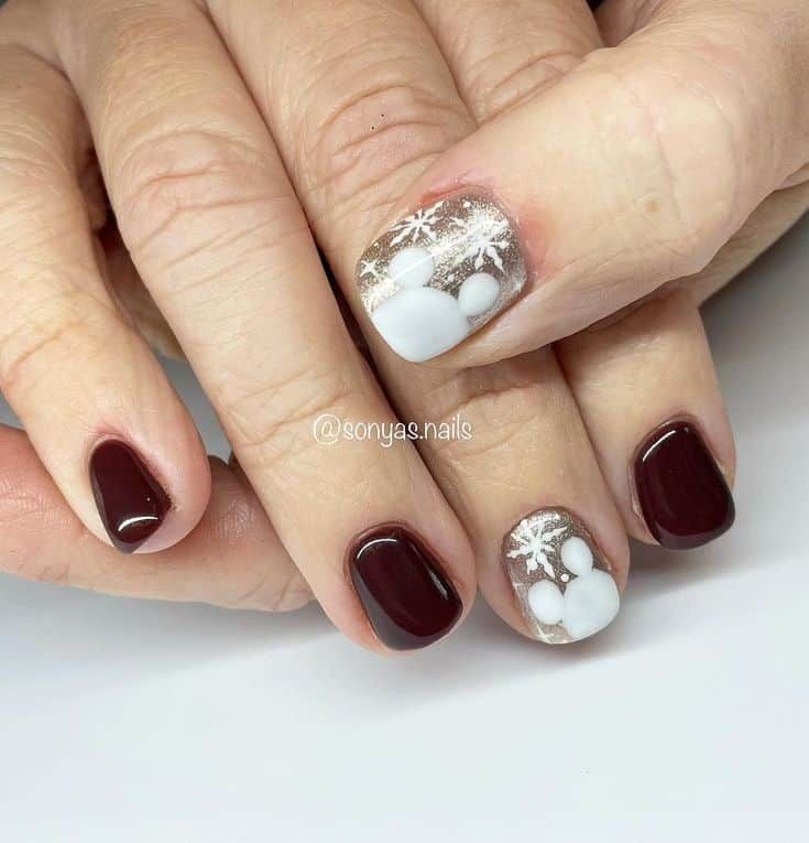 Burgundy with Mickey Paw Prints Burgundy with Mickey Paw Prints — Disney Christmas Nails 2026