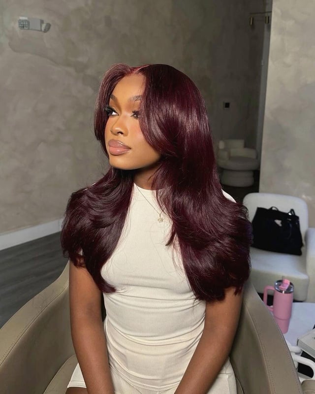 Deep Burgundy With Cherry Highlights Deep Burgundy With Cherry Highlights — Cherry Cola Hair Color