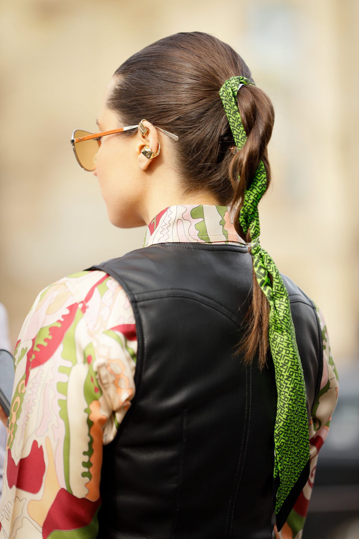 Dark Brown Ponytail with Green Scarf Dark Brown Ponytail with Green Scarf — Winter Hairstyles with Scarf