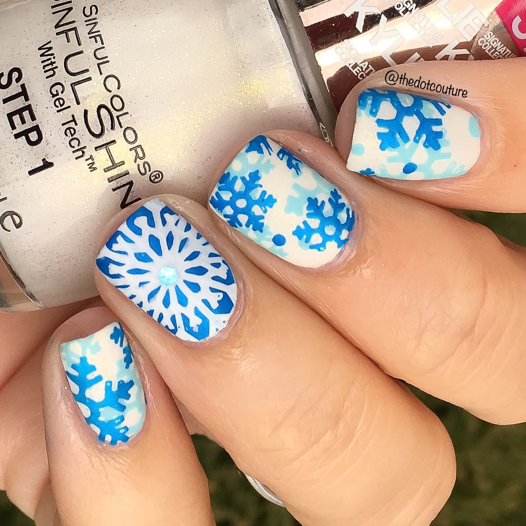 Matte White Snowflake Almond Nails — Winter Nails for Teens