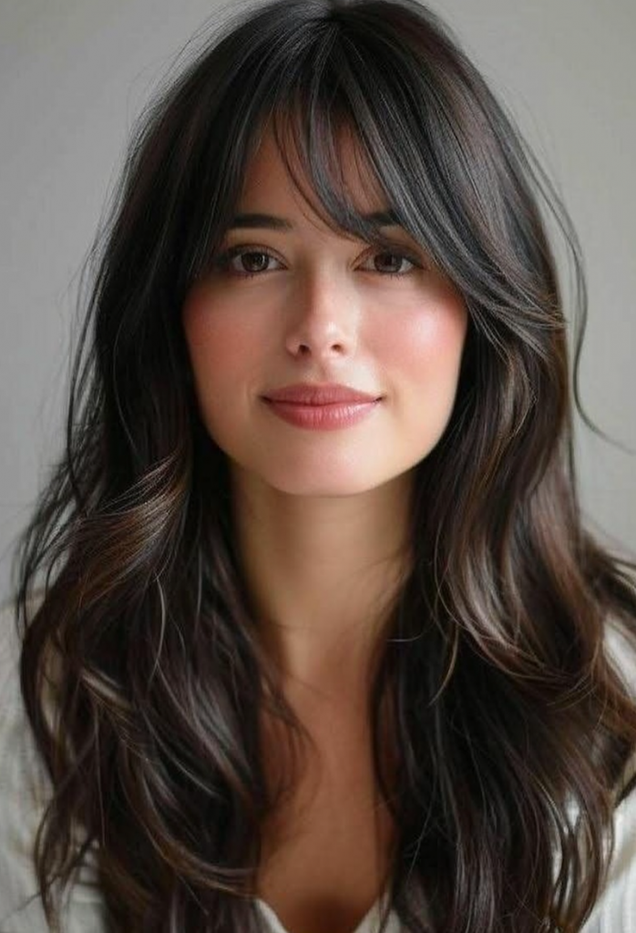 Mid-Back Waves With Curtain Bangs Mid-Back Waves With Curtain Bangs — Winter Hairstyles for Thick Hair
