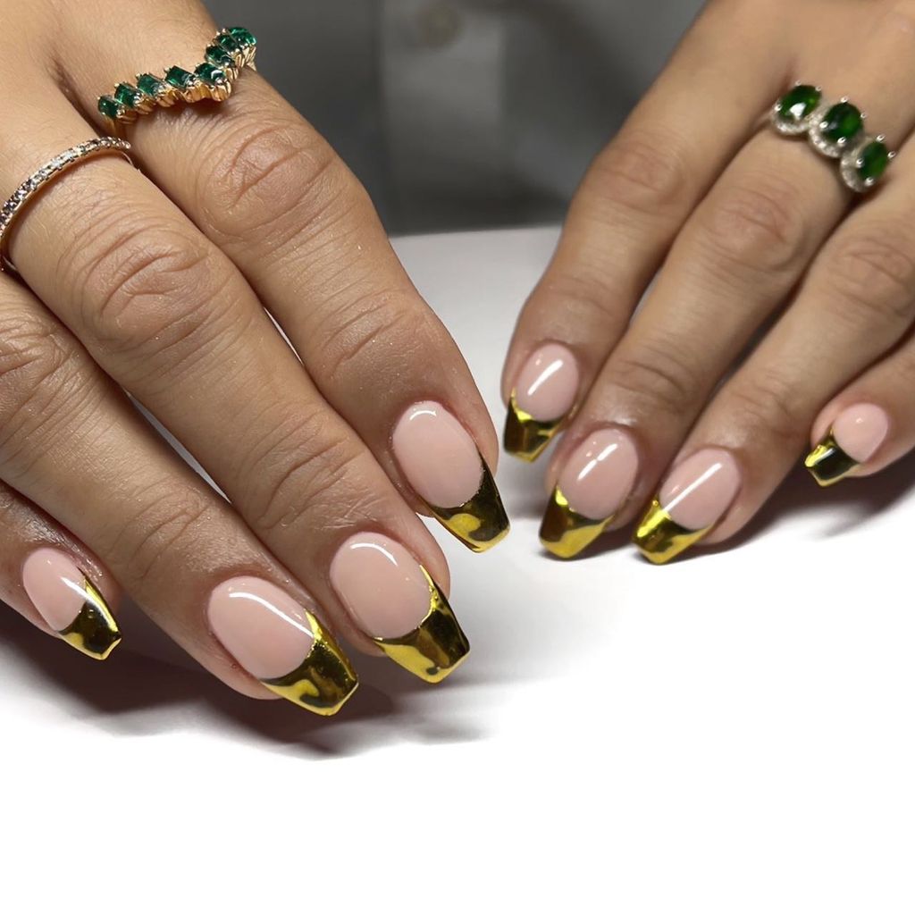 Gold Foil French Tips on Medium Square Nails Gold Foil French Tips on Medium Square Nails — New Years French Tip Nails 2027