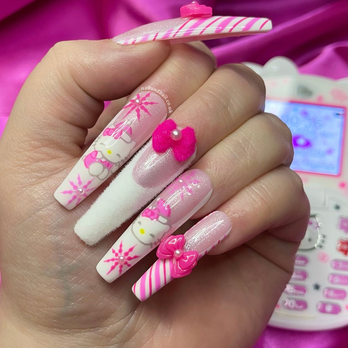 Pink White Light Pink Visual Idea — Hello Kitty Christmas Nails 2026