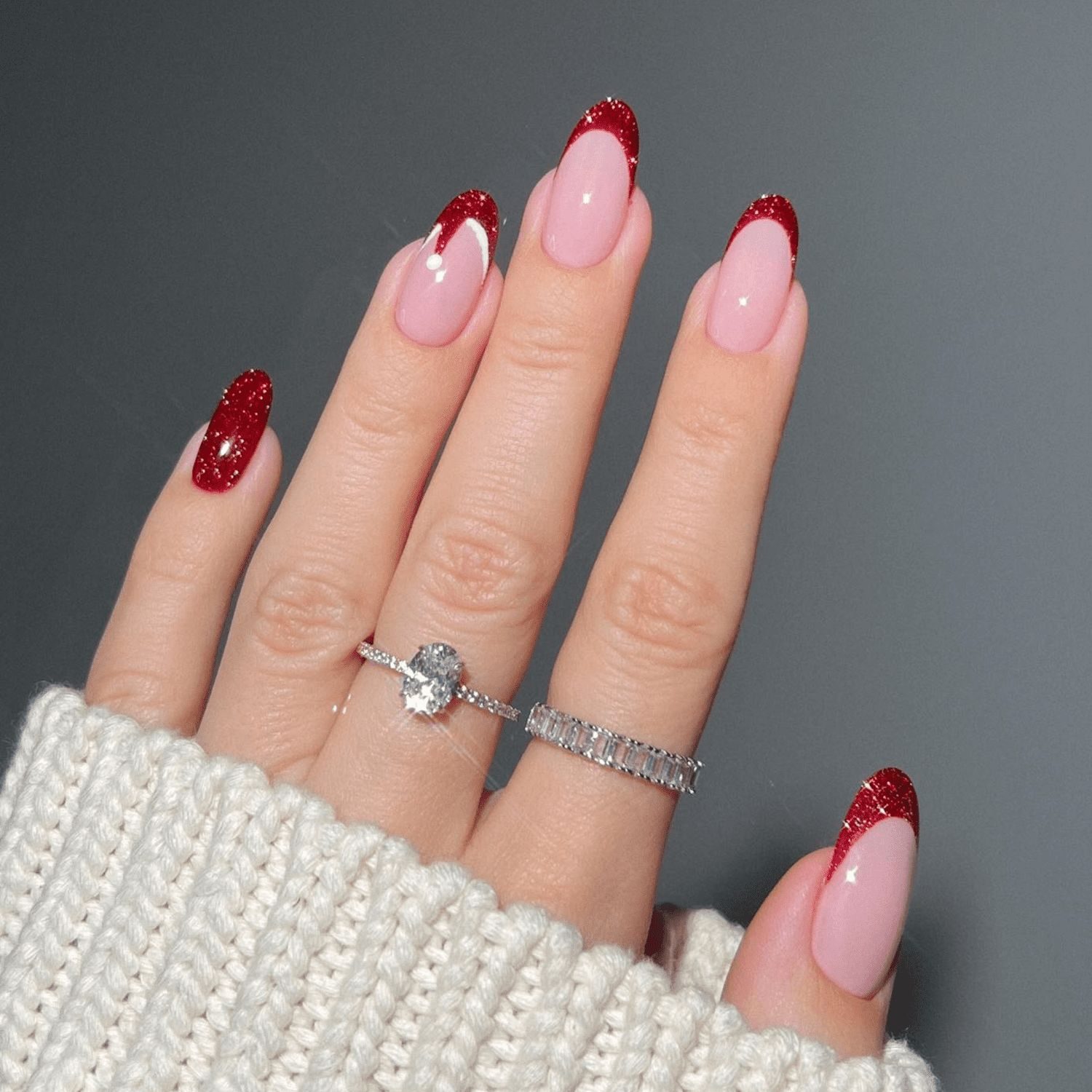Sheer Pink with Red Glitter French Tips Sheer Pink with Red Glitter French Tips — Red Christmas Nails 2026