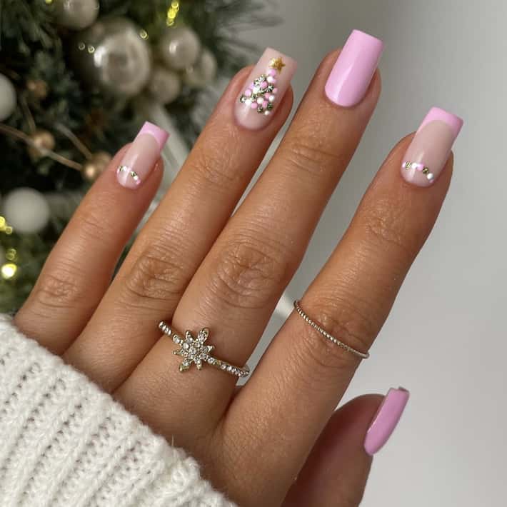 Pink Christmas Tree Rhinestone Square Nails Pink Christmas Tree Rhinestone Square Nails — Christmas Square Nails 2026