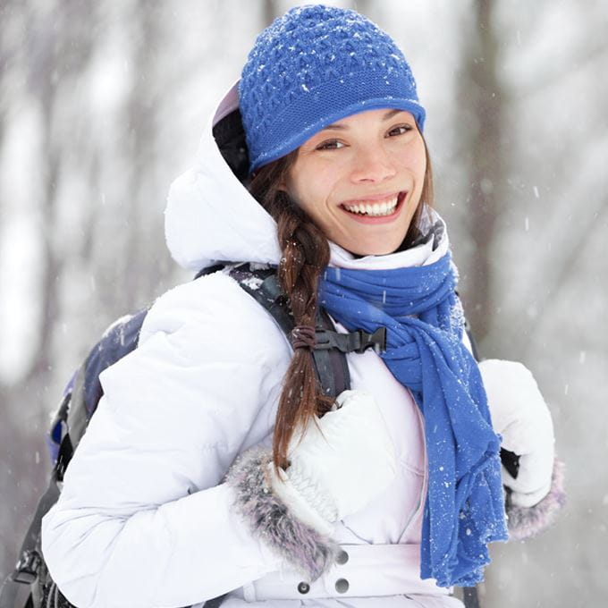 Collarbone Dark Brown Braid With Blue Beanie — Winter Hat Hairstyles