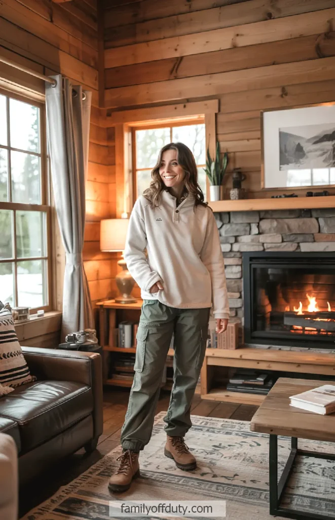 Casual Comfort: Fleece Pullover and Cargo Pants Casual Comfort: Fleece Pullover and Cargo Pants — Cabin Trip Outfits