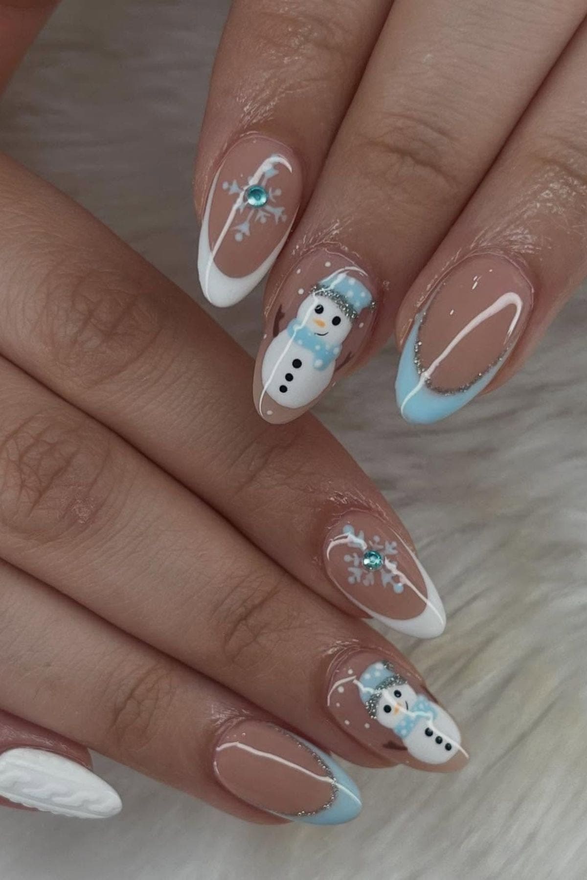 Nude Snowman French Tip Nails Nude Snowman French Tip Nails — Christmas Acrylic Nails 2026