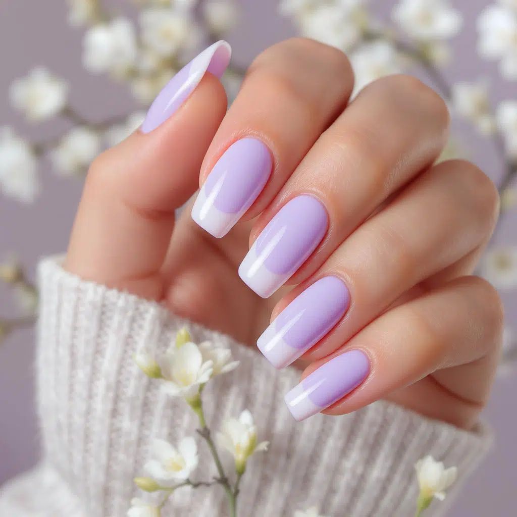 Lavender French Tips Medium Square Lavender French Tips Medium Square — Winter Lavender Nails