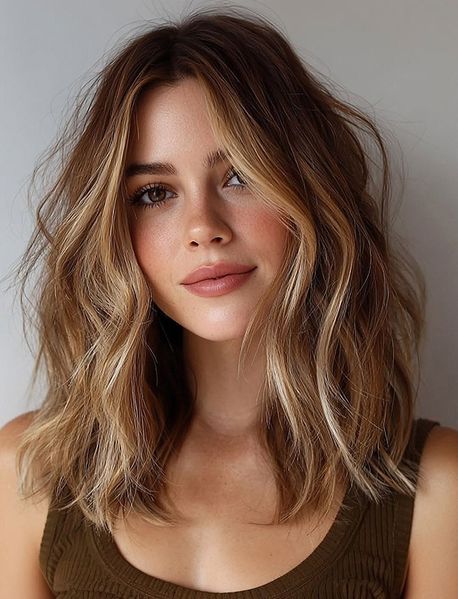 Wavy Shoulder Lob With Curtain Bangs — Winter Hairstyles for Thin Hair