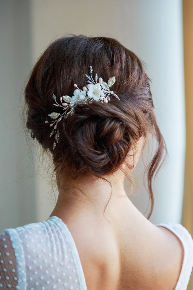 Textured Low Bun with Wisps and Accessory — Winter Wedding Hairstyles