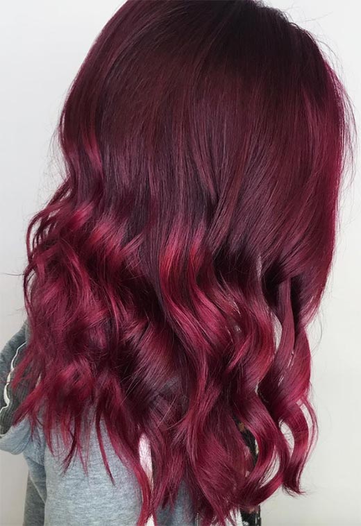 Rich Burgundy Collarbone Cut Rich Burgundy Collarbone Cut — Burgundy Hair Color