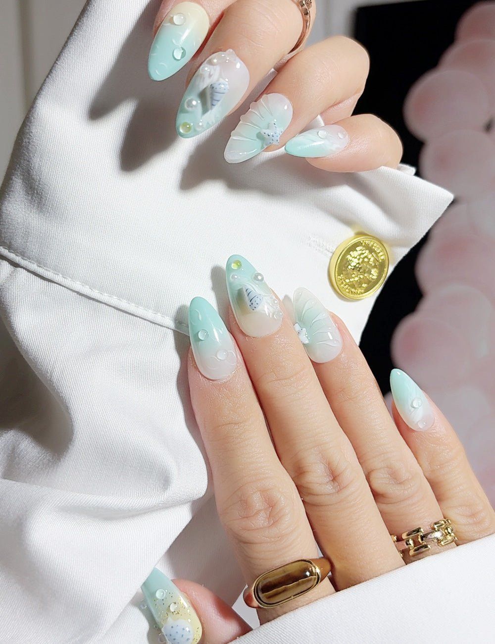 Glossy With Iridescent Shimmer Visual Idea — New Years Almond Nails 2027