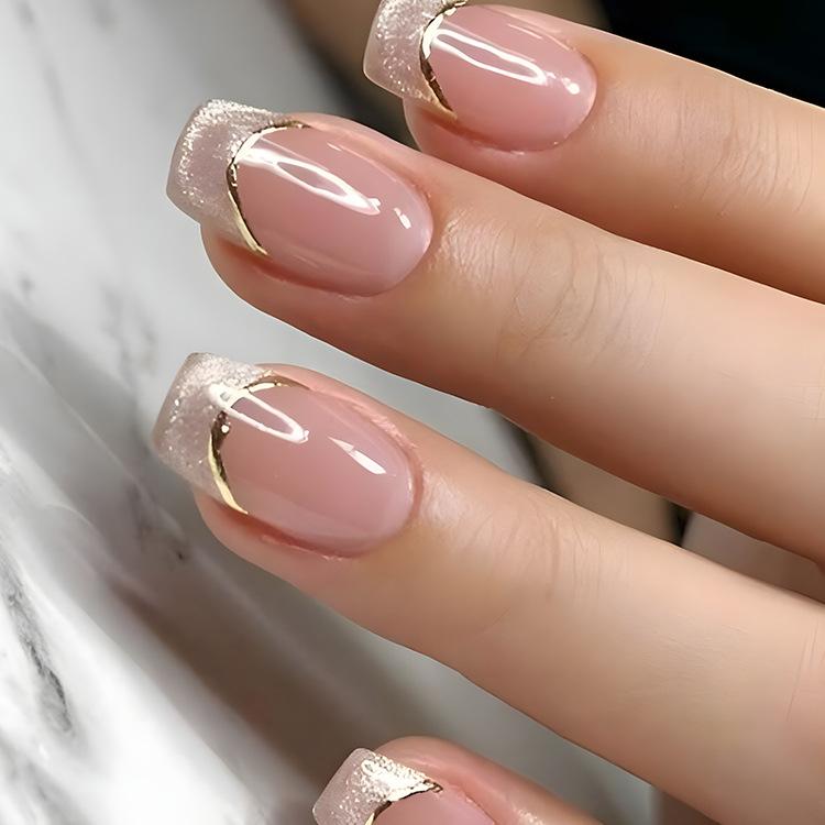 Glitter French with a Gold Line Glitter French with a Gold Line — Short Winter Acrylic Nails