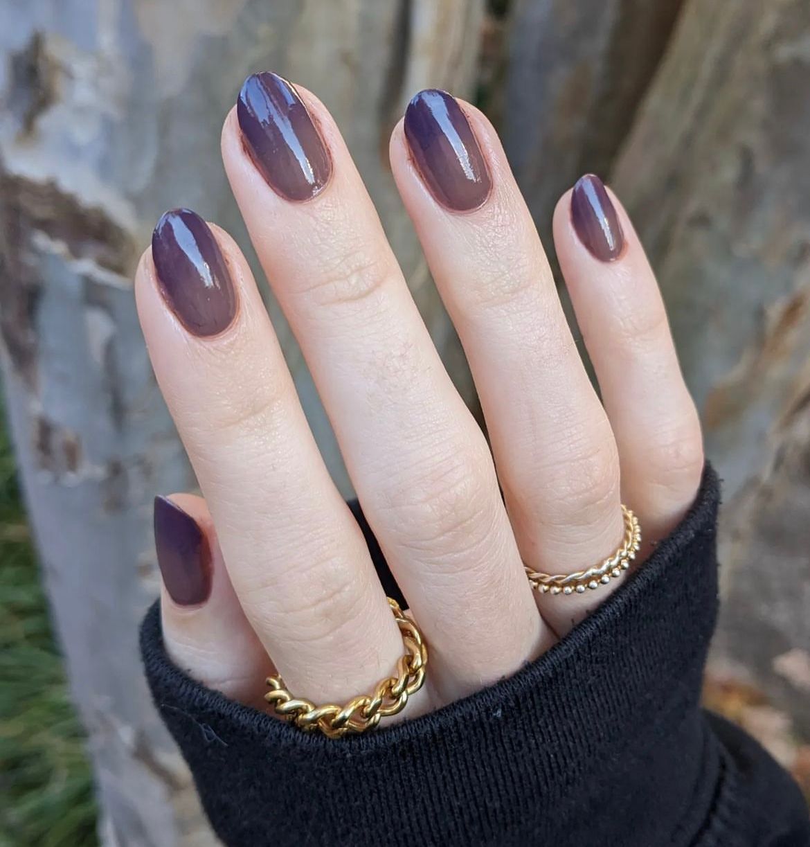 Deep Purple Brown Undertone Gradient Oval Nails Deep Purple Brown Undertone Gradient Oval Nails — Short Winter Oval Nails