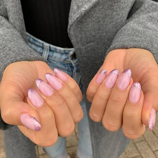Pale Pink Glitter French Tips Pale Pink Glitter French Tips — Winter Birthday Nails
